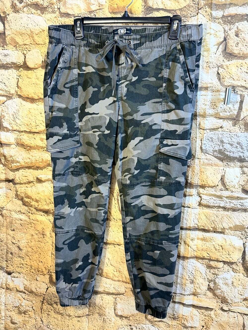 Rewash Women's Green Camo Cargo Jogger Pants Drawstring Waist